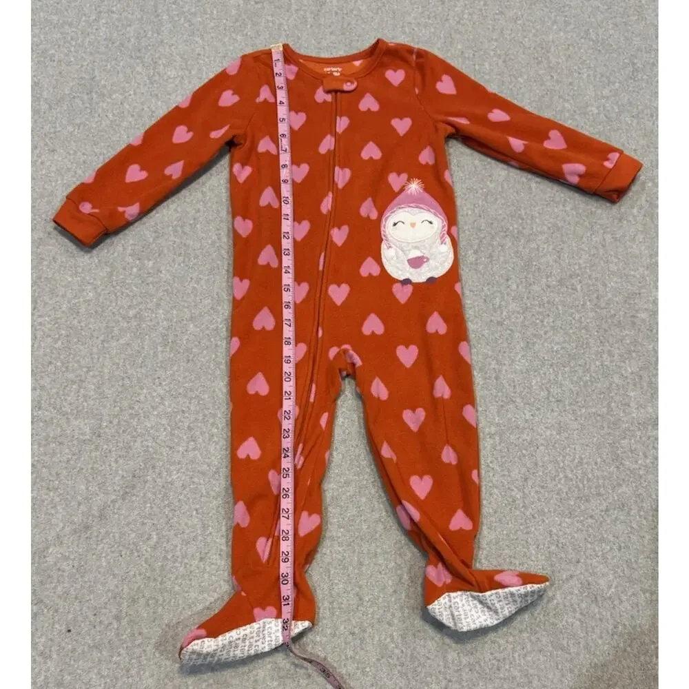 Carters Feeted Pajamas Red With Pink‎ Hearts Size 3T